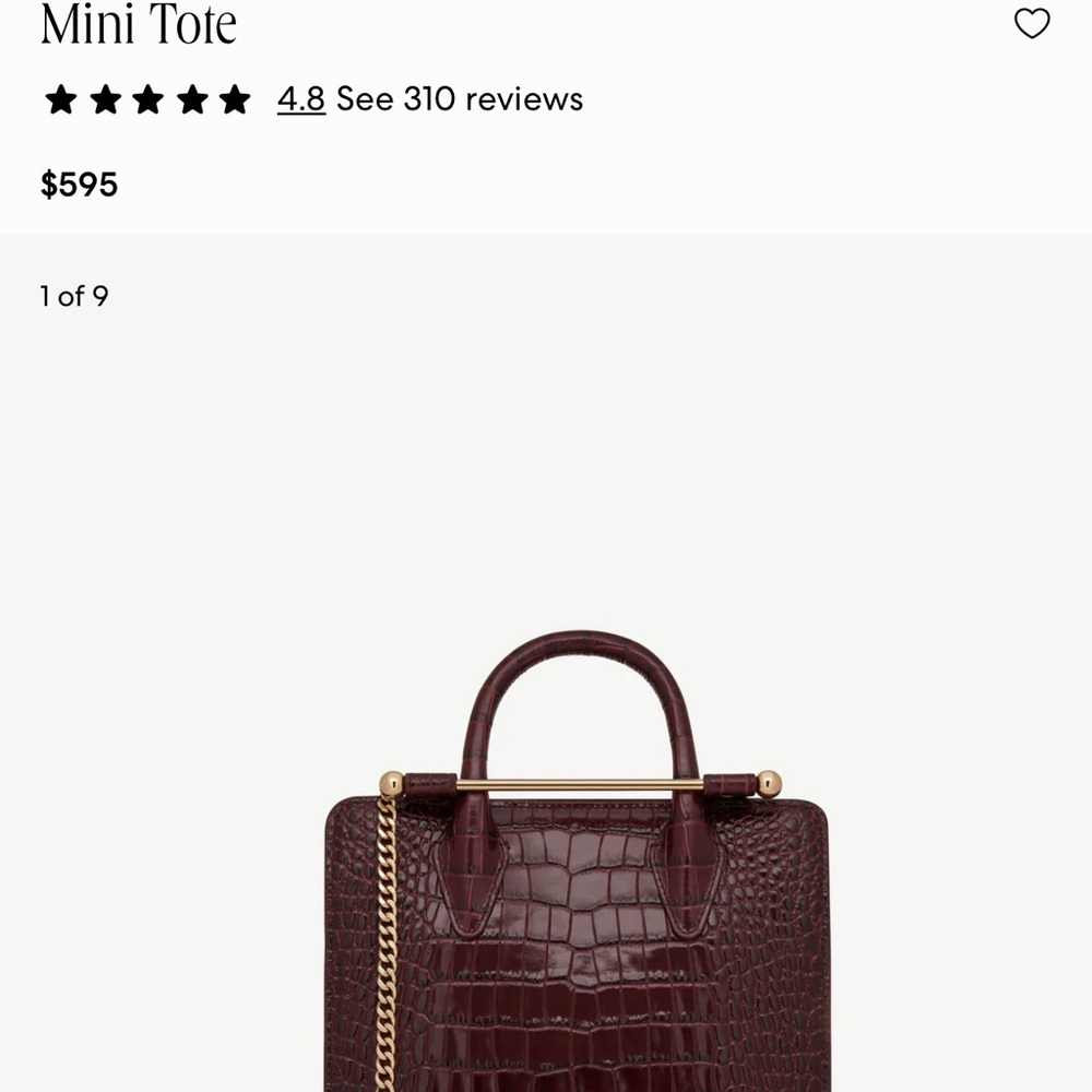 NWOT Strathberry Mini Tote in Burgandy Croc Embossed Leather with Gold Chain - Picture 12 of 15